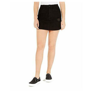 Vanilla Star Womens Cotton Ripped Denim Mini Skirt Button Zip Black Casual 3